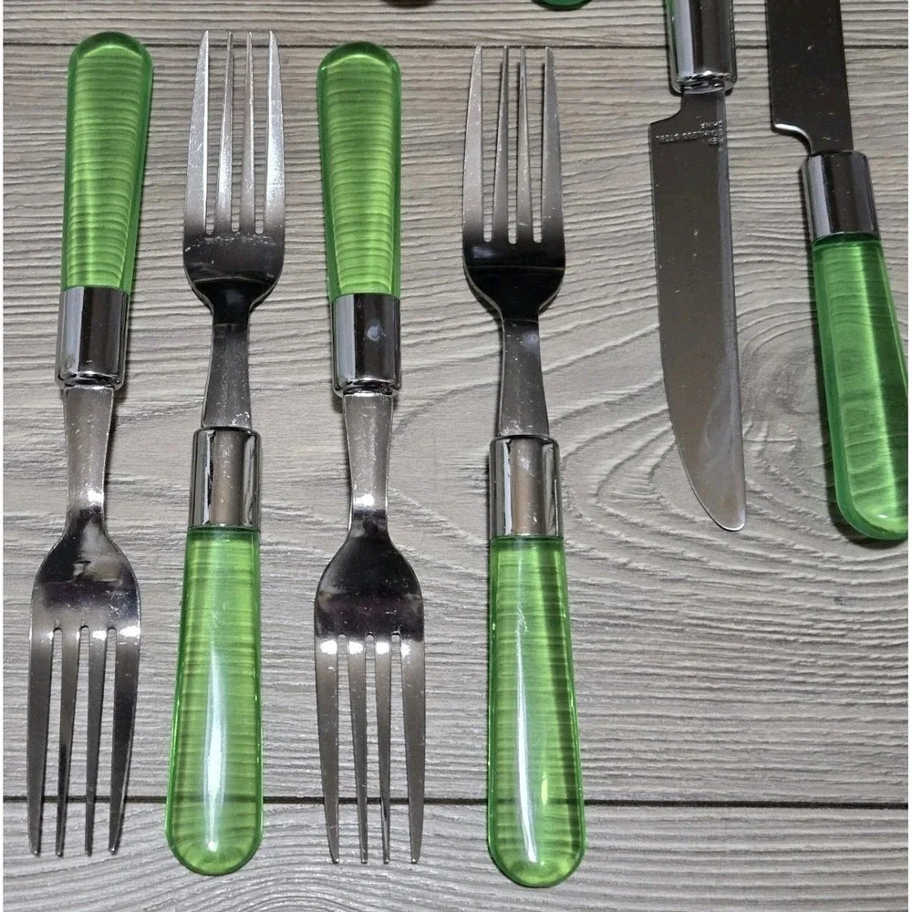 Pier 1 Imports Flatware Set 12 Pcs Translucent Green Retired Forks Spoons Knives
